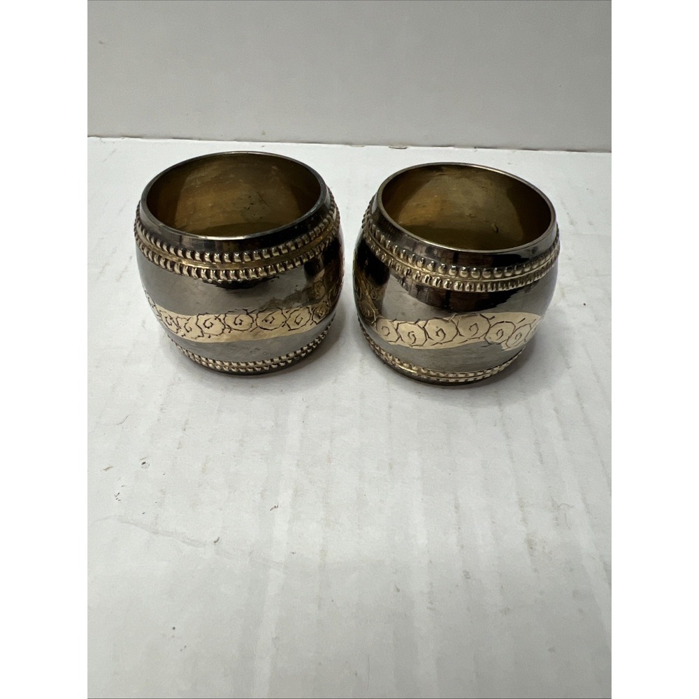 Gold And Silver Engraved Made In India Napkin Rings Set Of 2